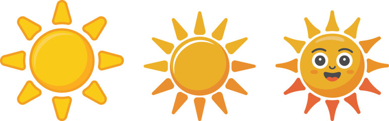 Three Cartoon Suns With Different Expressions illustration