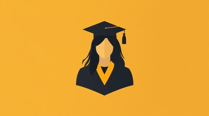 Graduation Woman Silhouette, Simple Illustration, Academic Success, Flat Design, for Educational Material