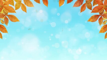 秋 ループ動画 枠 葉っぱ 落ち葉 枯れ葉 木漏れ日 キラキラ 玉ボケ シンプル 抽象的 タイトル キャンペーン Autumn leaves and blue sky.Falling autumn leaves.Animation of watercolor painting.Loop video.