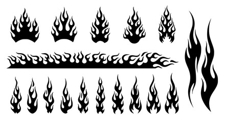 set of vintage flames tattoo design, fire template design. © Koko