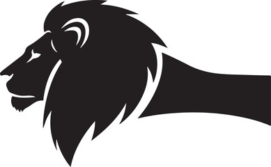 Black silhouette of a lion's head and mane on a white background animal mammal