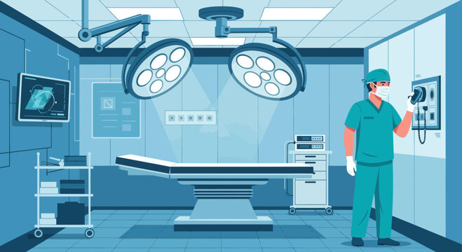 Medical Scene: Operating Room Depiction With Medical Professional and Equipment
