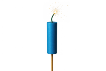 Blue firecracker with lit fuse creating sparks, symbolizing danger, countdown, and explosive excitement for celebrations