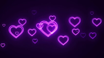 A glowing collection of neon hearts against a dark background. The scene exudes romance and a feeling of adoration.  Stock Video