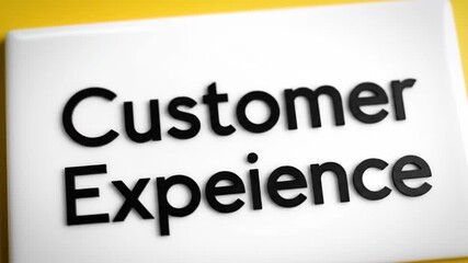 Close up view of Customer Experience phrase, 3D bold black text on a white surface against a bright yellow background concept. Ideal for business and marketing projects.
