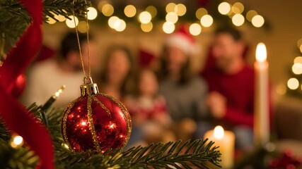 Festive holiday gathering with decorated christmas ornaments and joyful