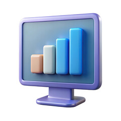 3d computer monitor displaying a bar chart, representing digital analytics and online performance, isolated on transparent background