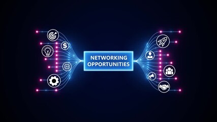 Networking Opportunities and Business Connection Concept. Optimization of business and production processes. Virtual network connecting service with graphical icons in various. - Powered by Adobe