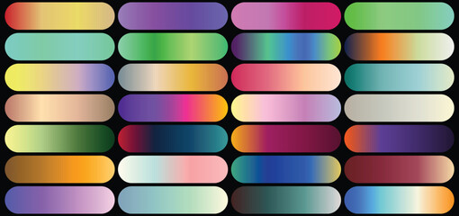 Collection of Rounded Rectangular Gradient Swatches on Black Background color palette