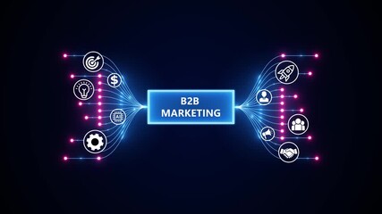Digital B2B Marketing Strategy Concept. Optimization of business and production processes. Virtual network connecting service with graphical icons in various. - Powered by Adobe