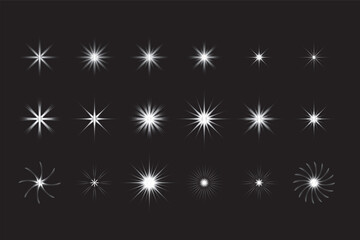 Collection of diverse white light starburst, lens flare, sparkle, and glow effects.