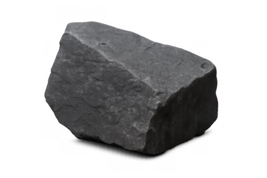Dark slate stone piece, a single rough coal or mineral geology object isolated on transparent background