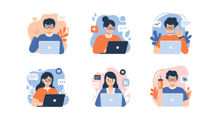 Fototapeta premium Student Attending Online Class on Laptop – Remote Learning and Digital Education Illustration