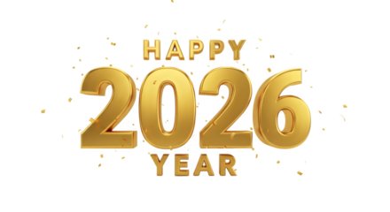 Happy 2026 year golden text and confetti new year celebration