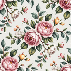 Floral pattern roses flowers botanical garden nature spring summer blossom bloom petals leaves elegant vintage romantic decorative background