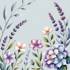 Floral watercolor flowers lavender hydrangea botanical illustration nature spring summer garden blossom bloom petal leaf plant elegant design art