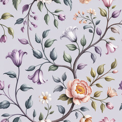 Floral pattern flowers botanical nature spring summer garden blossom bloom petal leaf branch elegant decorative textile design wallpaper background