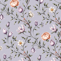 Floral pattern flowers botanical nature spring summer garden blossom bloom petal leaves branches elegant vintage decorative design seamless wallpaper art