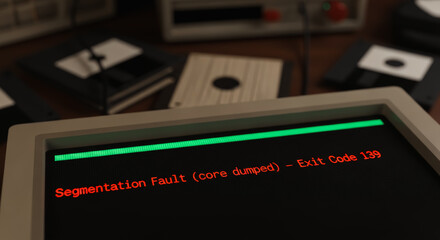 An Old Computer Screen with Segmentation Fault message indicating the complexities and challenges of computing systems and the potential for errors. 
