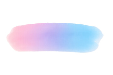 Abstract pastel brush stroke blending pink, purple, and blue gradient colors, forming a soft shape on transparent background
