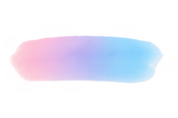 Abstract pastel brush stroke blending pink, purple, and blue gradient colors, forming a soft shape on transparent background