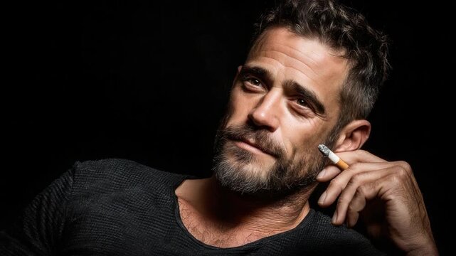 Close-up portrait of a man smoking