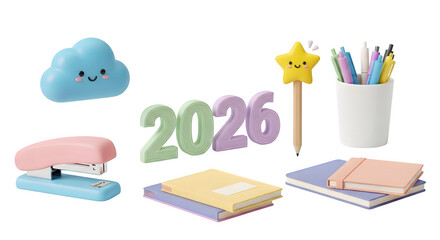 Pastel school supplies and 2026 numbers for academic planning