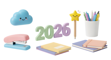 Pastel school supplies and 2026 numbers for academic planning