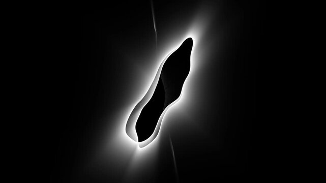 Glowing white abstract portal with irregular liquid outline black background