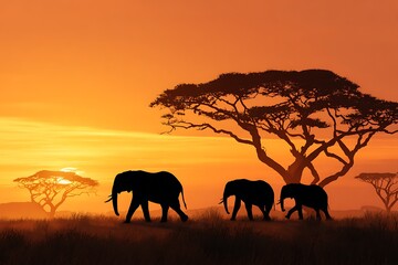 Obraz premium African wildlife herd crossing during sunset high resolution HD images