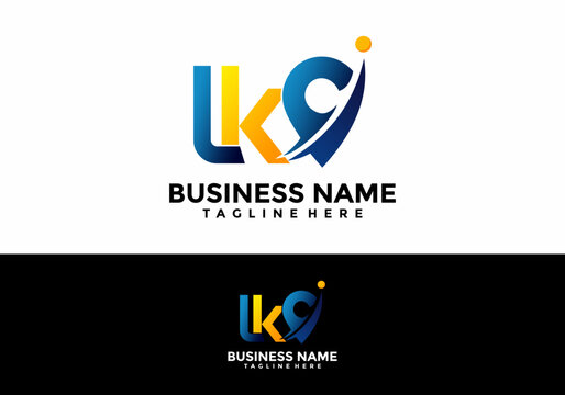 LkG" Lettermark Logo Design Featuring a Stylized 'G' Location Icon Pin with Integrated Swoosh Element and Orange Dot Accents, Presented in Blue and White Color Variations for Business Branding