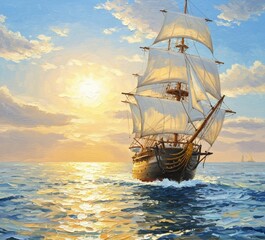 Obraz premium sailing ship at sunset