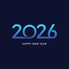 Modern blue gradient 2026 text with happy new year message on dark background