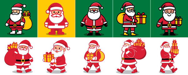 Merry christmas and happy new year with santa claus, santa character set.