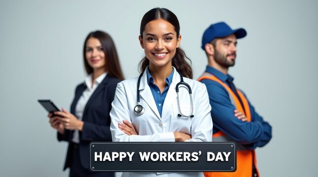 Diverse professionals celebrating happy workers day together