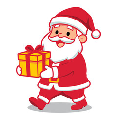 A santa claus holding a gift with a santa hat on it