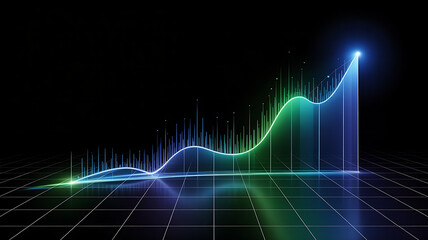 Dynamic neon growth chart illustrates business success and financial progress, use this modern data visualization for your reports and presentations, showing positive trends, futuristic style