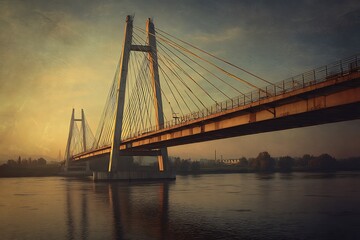 Obraz premium Golden light reflecting on steel bridge pictures