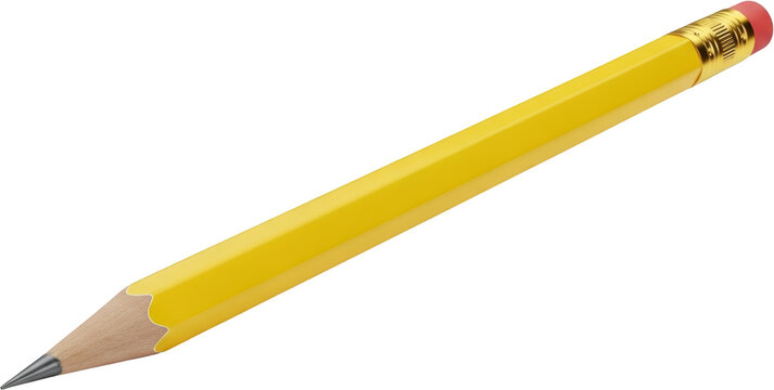 A Bright Yellow Graphite Pencil With A Pink Eraser And Gold Ferrule Sits Diagonally On A Plain Transparent Background Writing Education Stationery Drawing Art Tool Office Supplies Single