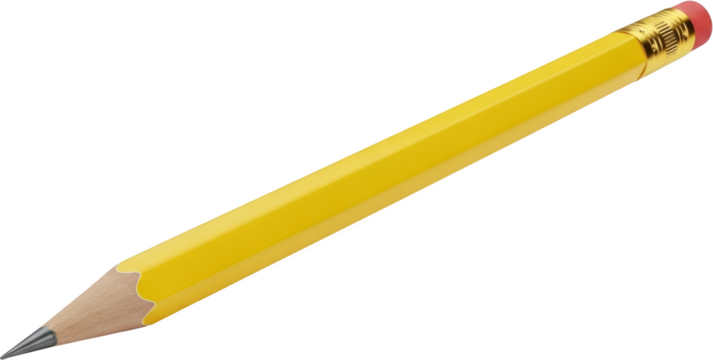 A Bright Yellow Graphite Pencil With A Pink Eraser And Gold Ferrule Sits Diagonally On A Plain Transparent Background Writing Education Stationery Drawing Art Tool Office Supplies Single