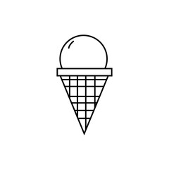 Isolated icon of ice cream in a waffle cone. Vector black and white illustration in doodle style. Suitable for use in mobile apps, websites, and advertising.