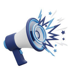 Blue megaphone announcement starburst lightning sound wave energize promotion alert