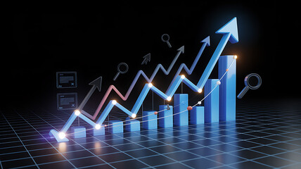 Visualize business growth with this modern 3D bar graph and line chart, perfect for showcasing upward trends, financial analysis, and data insights in presentations and marketing materials