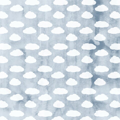 Seamless White Clouds on Blue Watercolor Background