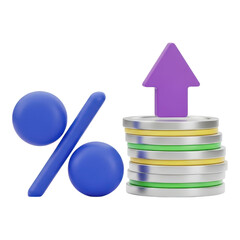 Fototapeta premium Percent sign with arrow up isolated on transparent background, financial growth concept