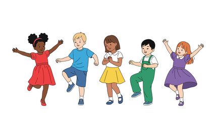 Fototapeta premium Diverse group of children participating in a fun activity illustration, perfect for educational resources, children's books, and multicultural projects.