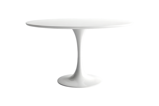 Modern white tulip pedestal dining table isolated on transparent background