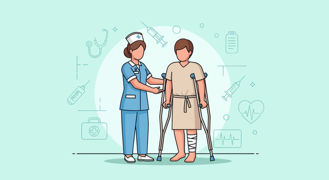 Medical Professional Assisting Patient Recovery: Healthcare Support and Rehabilitation Concepts
