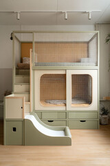 Modern Bunk Bed with Slide and Storage in Stylish Kids Room