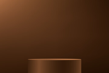 Abstract 3D Dark Brown cylinder pedestal podium background on dark brown wall scene space for product display presentation, Stage showcase. Vector illustration.